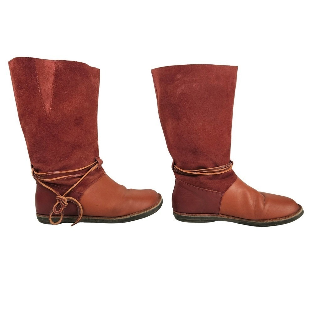 Gudrun Sjoden Tall Suede Lace Up Boots EU 38 Red‎ Brown Scandinavian